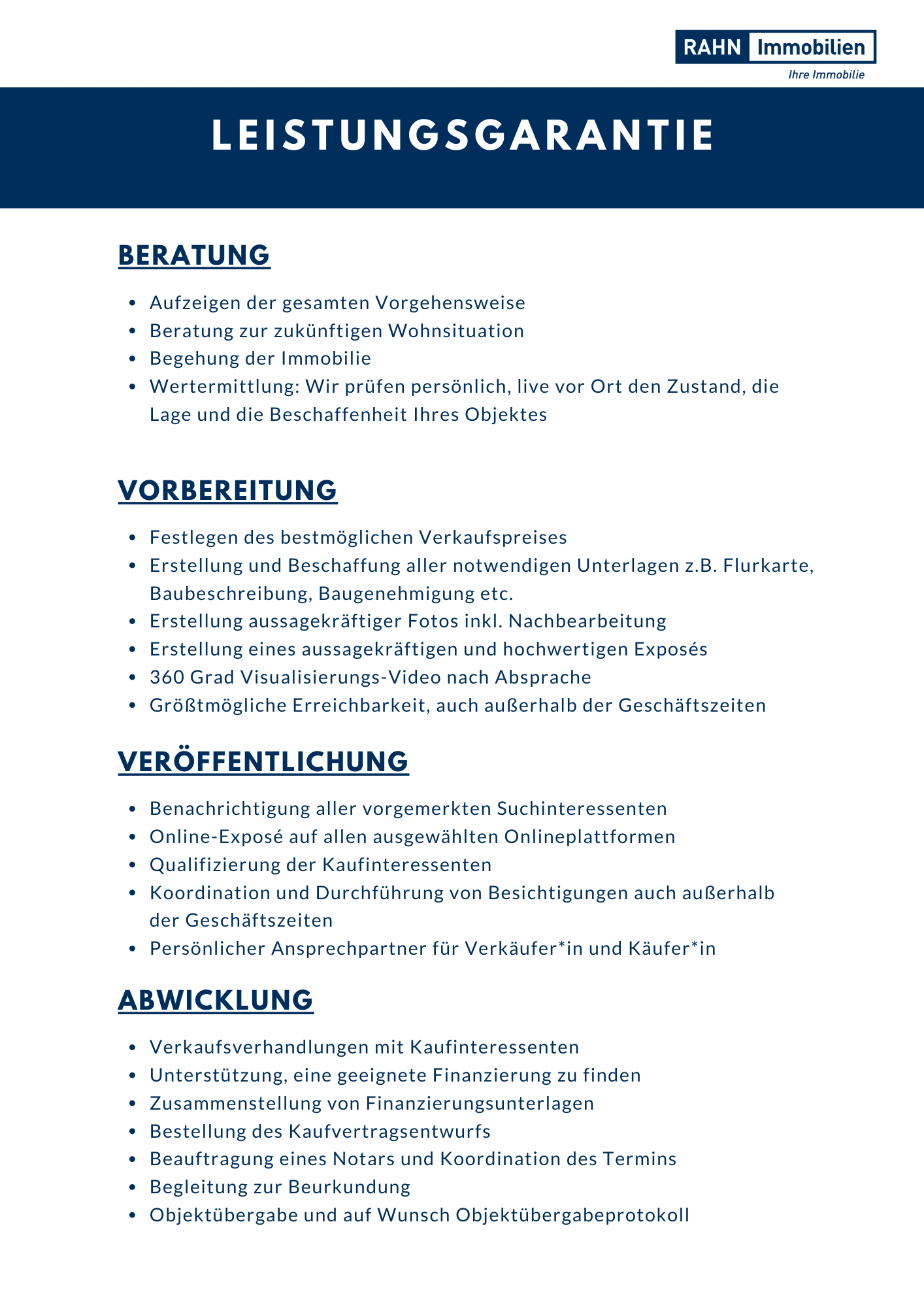 Leistungsgarantie Rahn Immobilien